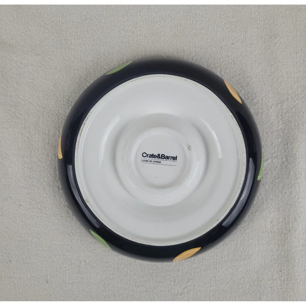 Crate & Barrel Margarita Salt sugar Bowl Black Green Citrus Fruit Ceramic 8 Inch